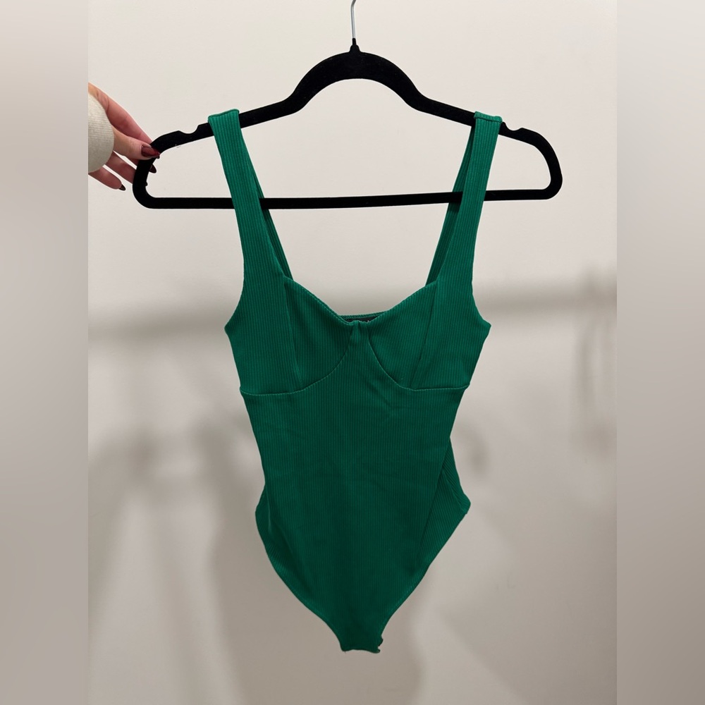 Green Ribbed Bodysuit